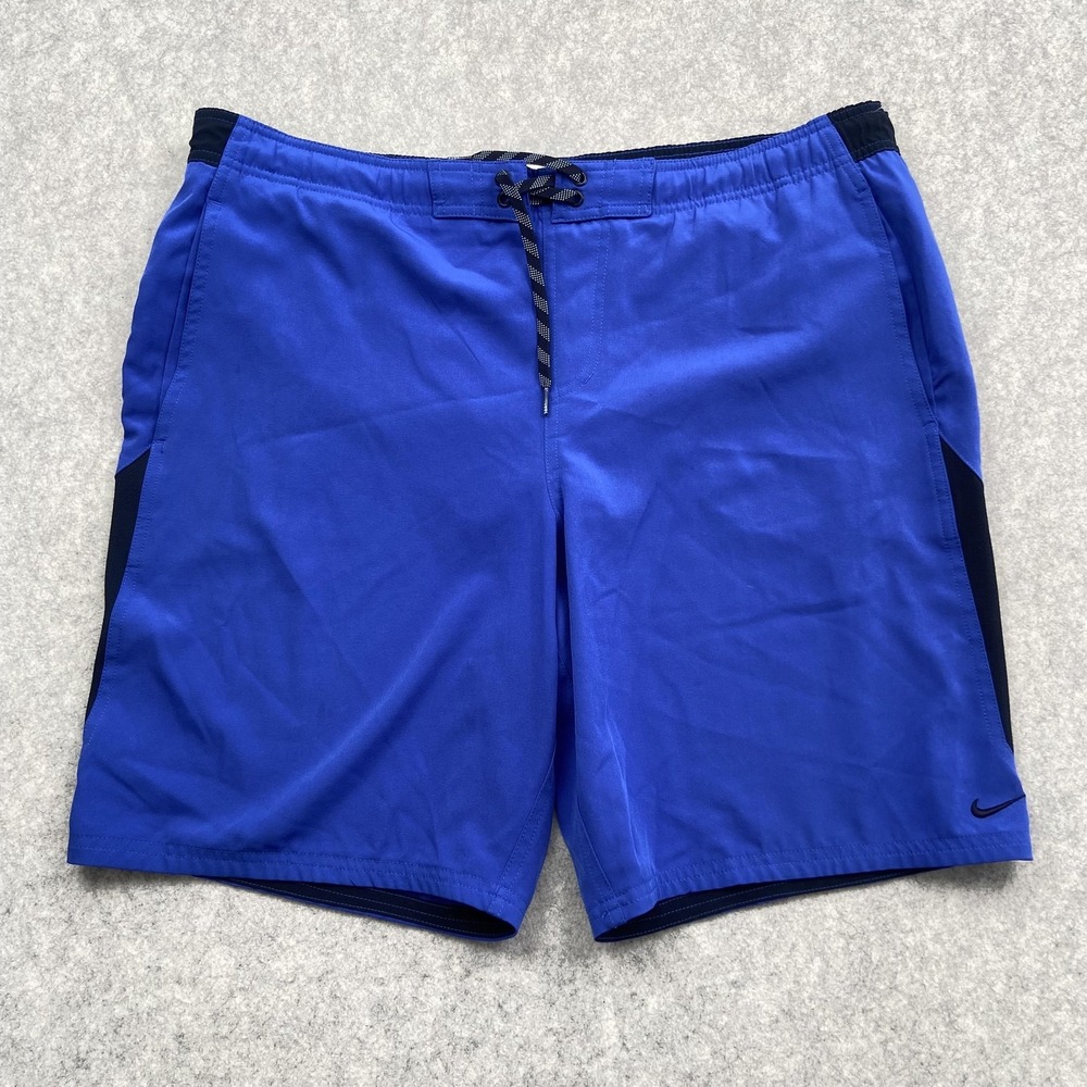 Nike Swim Shorts Mens Large 39x7 Blue Colorblock Lined Quick Dry Trunks *STAIN*